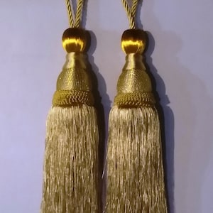 Gold Tassel Curtain Tiebacks Handcrafted Rayon & Nylon Rope (Pair)