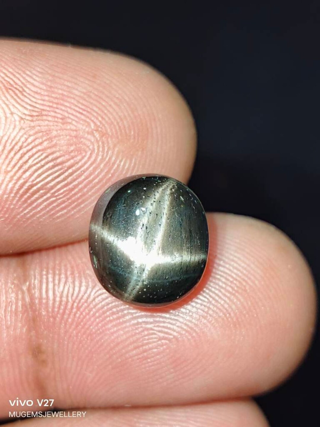 Natural 4 Ray Star Diopside Black Star Cabochon Oval Shape 11.7X10.3X6 ...