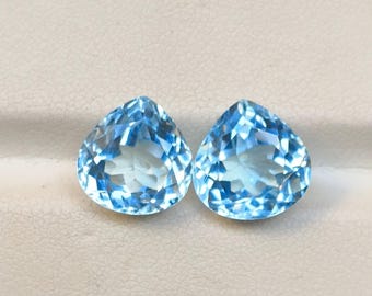 Natural Blue Topaz Faceted Heart Shape Pair Loose Gemstone For Jewellery Making Handmade Gemstone