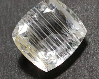 Rare rutilated Natural white topaz faceted gemstone cushion shape 13.2X12.4X6.7 MM loose gemstone