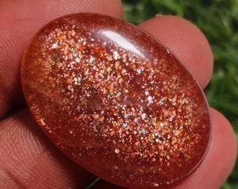 Natural Orange Sunstone Cabochon Gemstone Oval Shape 57CT Loose Rainbow Sunstone For Jewelry Making