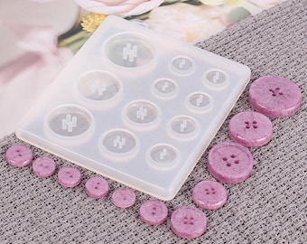 Stampo per bottoni, piccolo stampo in silicone per resina UV ed epossidica, creazione di bottoni fai da te, 11 bottoni da 1 cm a 2,5 cm di diametro, PMC, negozio nel Regno Unito