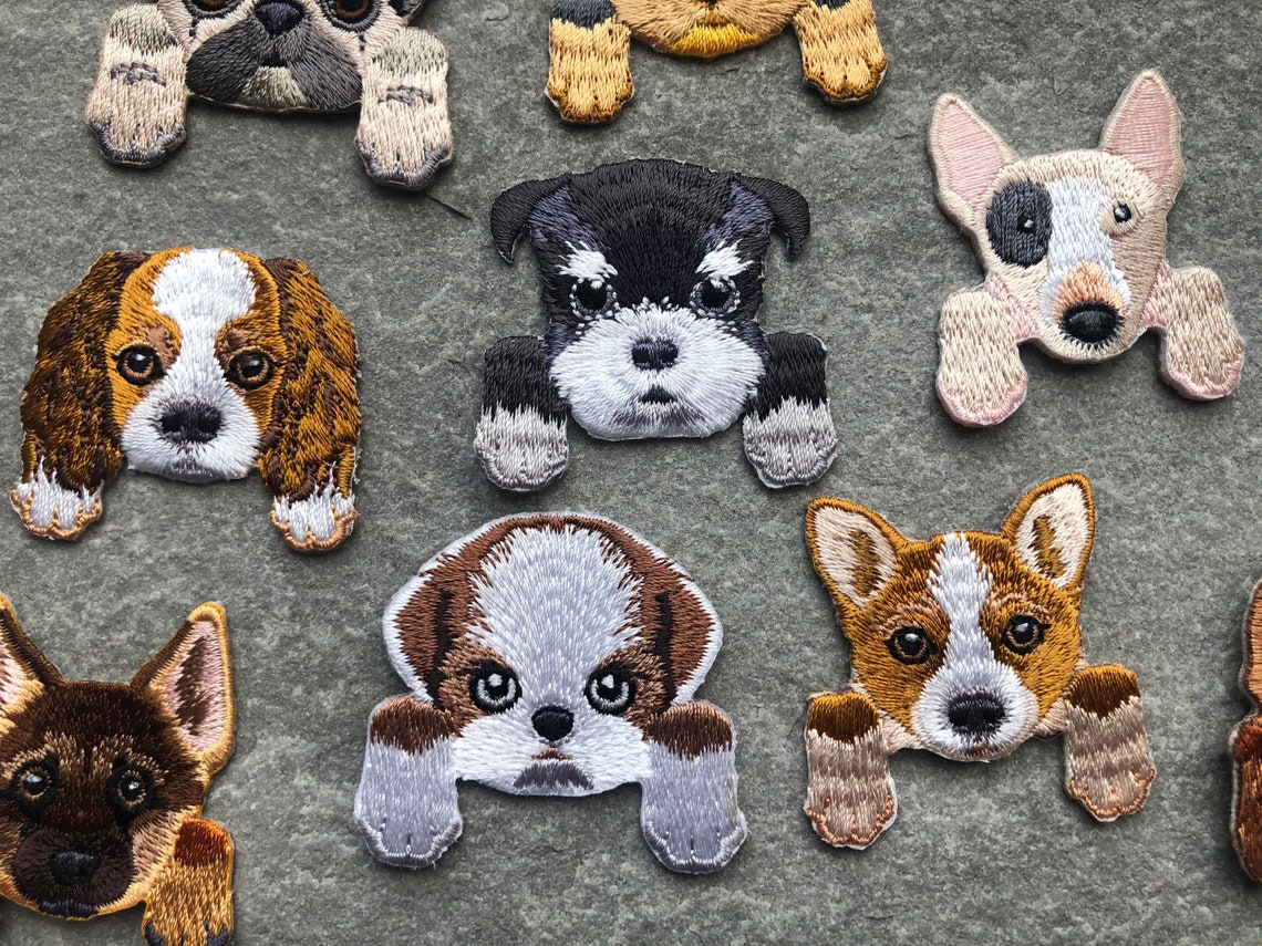 Dog Patch Puppy Portrait Embroidered Various Breeds Pocket Etsy UK