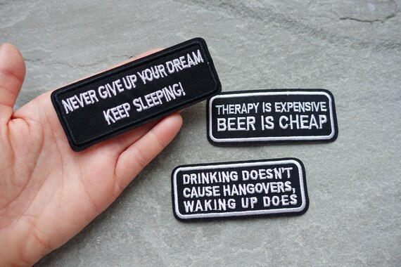Novelty Sarcastic Phrases Embroidery Patch Funny Comedy Phrases Applique Rectangle Iron On or Sew On Clothes Badge UK Shop