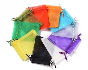 10 organzazakjes, 12 cm x 9 cm, huwelijkscadeauzakjes met trekkoord, ring- en sieradenzakje, feest, keuze uit 20 kleuren, UK Shop
