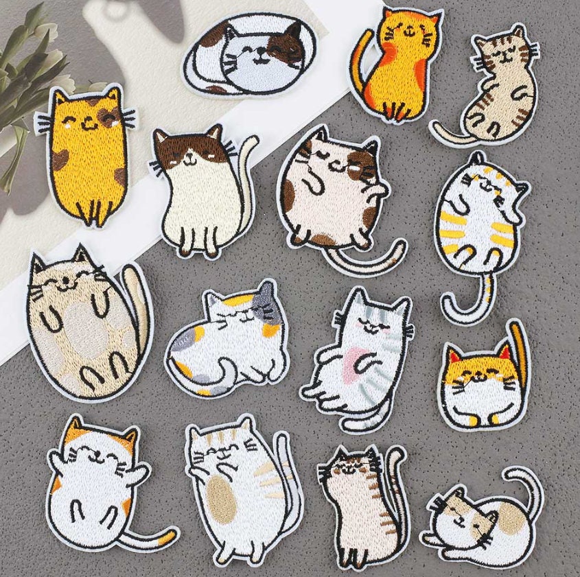 Cat Patch, Cute Embroidered Kitten Patches, Kitty Cloth Appliques, Iron On or Sew On, Clothes Badge, UK Shop