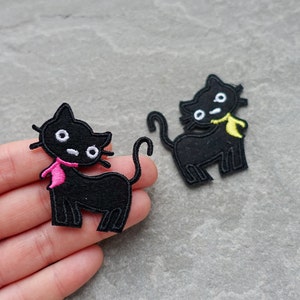 Cat Patch, Black Cats, Embroidered Cloth Kitten Applique, Iron On or Sew On, Clothes Badge, UK Shop