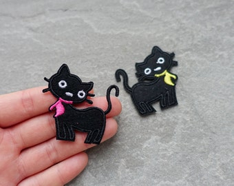 Cat Patch, Black Cats, Embroidered Cloth Kitten Applique, Iron On or Sew On, Clothes Badge, UK Shop