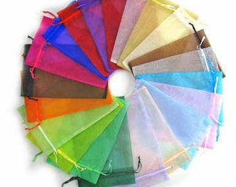 Organzazakjes, 9 cm x 7 cm, ringzakje met trekkoord, cadeauzakjes, verkrijgbaar in 10, 25 en 50 stuks, willekeurige kleurenmix, UK Shop