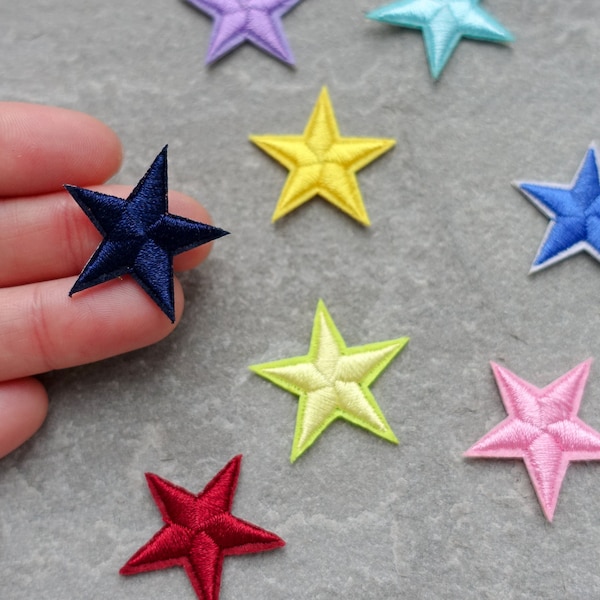 2 x Star Patches, 25mm Embroidered Stars, Choice of 16 Colours, Iron On or Sew On, Cloth Applique, Clothes Badge, UK Shop
