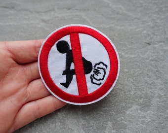 No Farting Patch, Funny Embroidered Applique, Flatulence, No Fart Zone, Sew On or Iron On, Clothes Badge, UK Shop