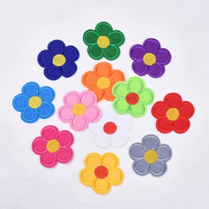 Flower Patches, 50mm Embroidered Flowers, Choice of 14 Colours, Iron On or Sew On, Cloth Applique, Clothes Badge, UK Shop