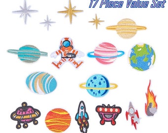 Space Sci-Fi Patches, Stars, Planets, UFO, Rocket, Astronaut, Comet, Sci-Fi, Embroidered Cloth Applique, Iron On, Clothes Badge, UK Shop