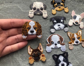 Dog Patch, Puppy Portrait, Embroidered, Various Breeds Pocket Dog, Cloth Applique, Iron On or Sew On, Clothes Badge, UK Shop