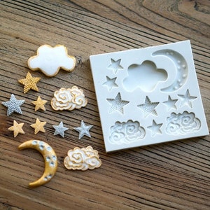 Star Cloud Moon Mould, Versatile Food Safe and Resin Mold, Cake Decoration, Sugar Craft, Resin, Jewellery Making, PMC, UK Shop