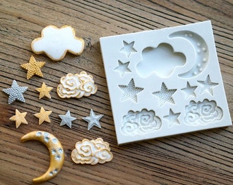 Star Cloud Moon Mould, Versatile Food Safe and Resin Mold, Cake Decoration, Sugar Craft, Resin, Jewellery Making, PMC, UK Shop