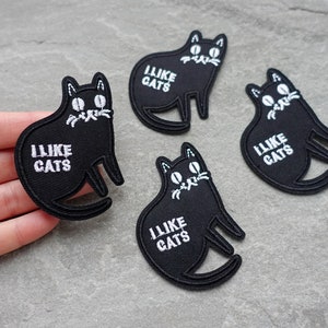 Cat Patch, I Like Cats, Embroidered Cloth Kitten Applique, Sew On or Iron On, Clothes Badge, UK Shop