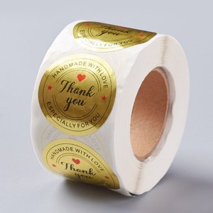 Grands autocollants de feuille d’or merci, rouleau de 500 ronds faits à la main avec amour, spécialement pour vous, autocollants d’achat 38mm, papeterie, boutique au Royaume-Uni