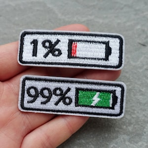 Battery Percentage Patch, 99 Full & 1 Low Battery Smart Phone Icon, Embroidered Cloth Applique, Iron on or Sew on, Clothes Badge, UK Shop