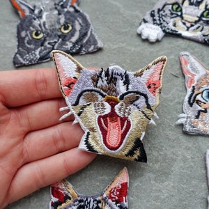 Patch per gatti, toppe ricamate realistiche per ritratti, applique di stoffa per gattino tascabile, ferro da stiro o cucito, badge per vestiti, negozio del Regno Unito
