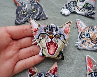Cat Patch, Realistic Portrait Embroidered Patches, Pocket Iron On Clothes Badge, UK Shop