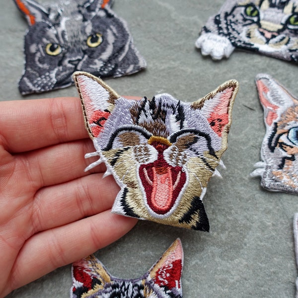 Patch pour chat, Patchs brodés de portrait réaliste, Applique de tissu de poche Kitty, Fer à repasser ou coudre, Badge à vêtements, Boutique au Royaume-Uni