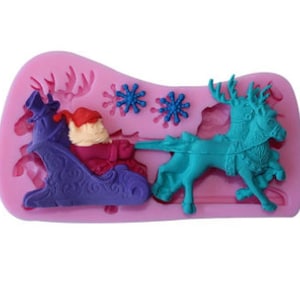 Santa Sleigh Christmas Mould, Reindeer Mold, Versatile Food Safe and Resin Mould, Sugar Craft, Cake Decoration, Epoxy Resin, UK Shop