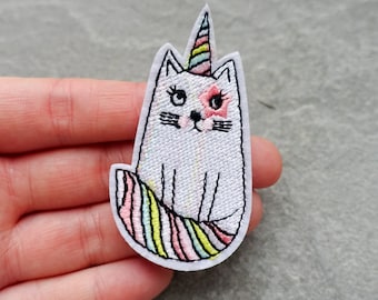 Cat Patch, Unicorn Cat Embroidered Patch, Iron On, UK Shop