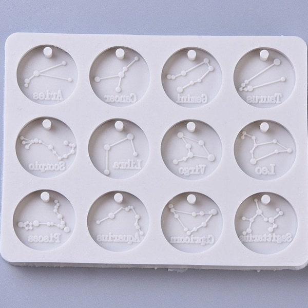 Zodiac Pendant Mould, Silicone Keyring Mould, Resin Casting, 12 Round Astrology Horoscope Signs, Jewellery Making, UK Shop