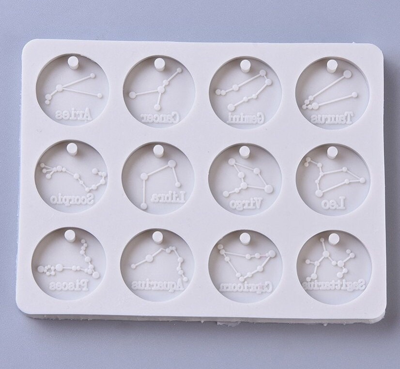 Zodiac Pendant Mould, Silicone Keyring Mould, Resin Casting, 12 Round…