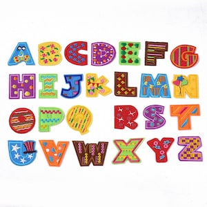 Alphabet Letter Patch, A-Z Patches, Embroidered 40mm Appliques, Iron On or Sew On, Multicoloured, UK Shop