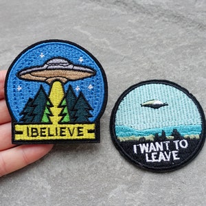 UFO Patch, Embroidered Iron on or Sew on, Embroidery Appliques, UK Shop
