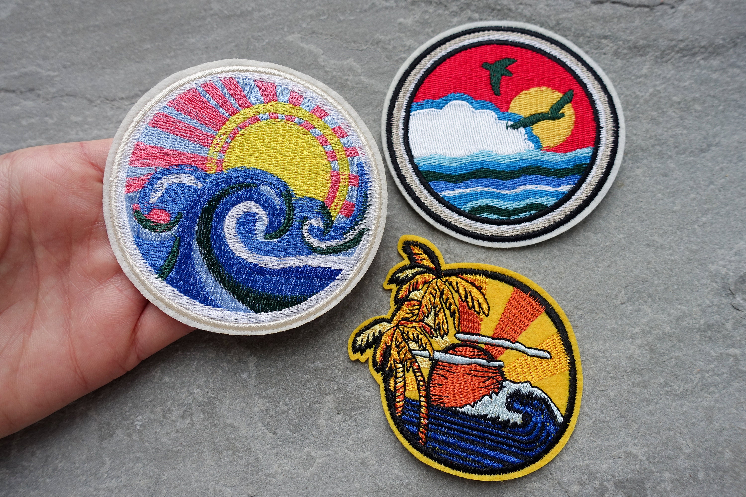 Sunset Ocean Wave Patch Beach Sea Embroidered Round Cloth Etsy