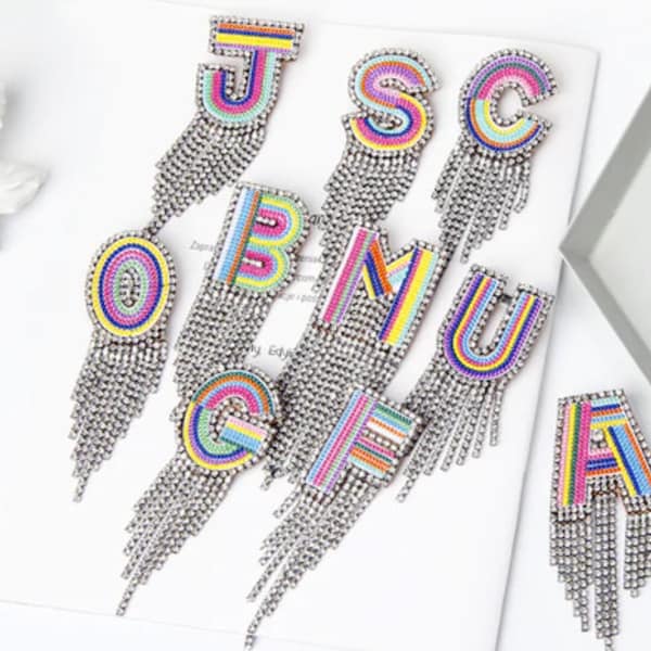 Alphabet Letters Initials 5 cm Rhinestone Pin Brooch Crystal Tassel Letter Badge Multicolour Fashion Badge UK Shop