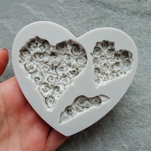 Heart Mould, Hearts with Roses, Versatile Food Safe & Resin Mould, Detailed Silicone Mold, Sugar Craft, Cake Decoration, Resin, UK Shop