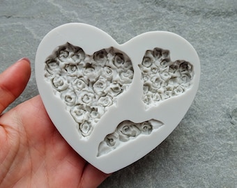 Heart Mould, Hearts with Roses, Versatile Food Safe & Resin Mould, Detailed Silicone Mold, Sugar Craft, Cake Decoration, Resin, UK Shop