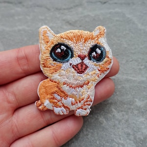 Cat Patch, Embriodered Kitten Applique, Happy Kitty, Iron On or Sew On, Clothes Badge, UK Shop