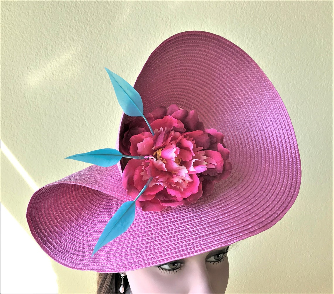 Large Magenta Derby Hat Peony Disc fascinator Mint Julep Etsy