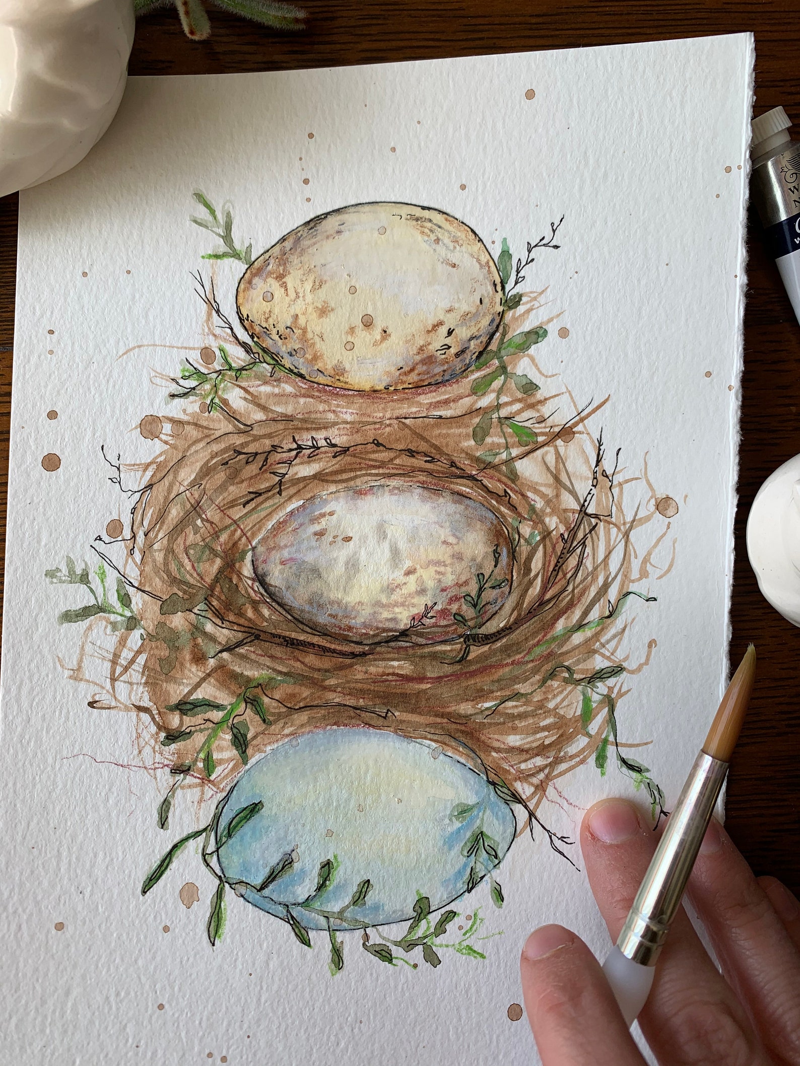 ORIGINAL Nest Watercolor Painting Painting of Eggs Botanical Etsy