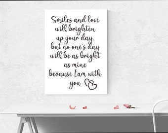 Smiles and Love..., Printable wall art, Black and white, Printable quotes, Love quote, Digital print, Downloadable prints