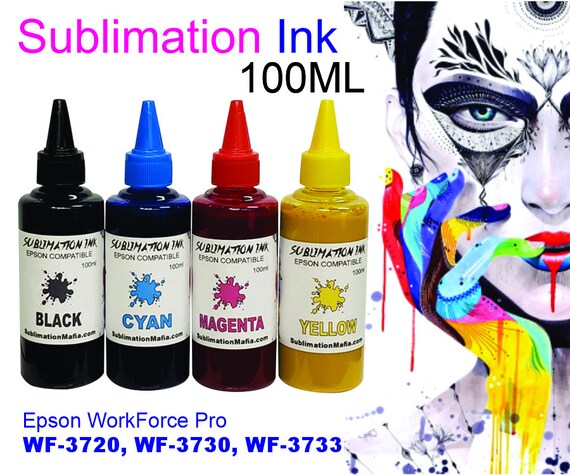 Dye Sublimation Ink 4- 100ml bottles for Epson WorkForce Pro wf-3720 wf-3730 wf-3733 printers