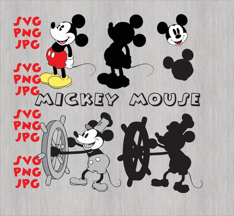 Bundle Pack Steamboat Willie SVG PNG JPG Classic Mickey Mickey Mouse