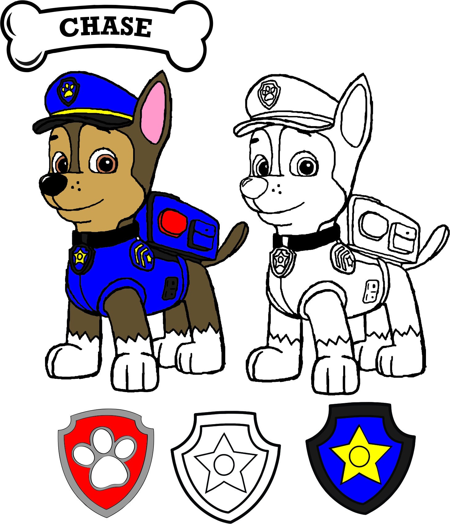Paw Patrol Chase with badges and bone SVG/PNG easy cut | Etsy