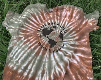 Treat our earth with kindness , tie dye shirt , spiral tie dye T shirt , tie dye T shirt , screenprint tee , shirts