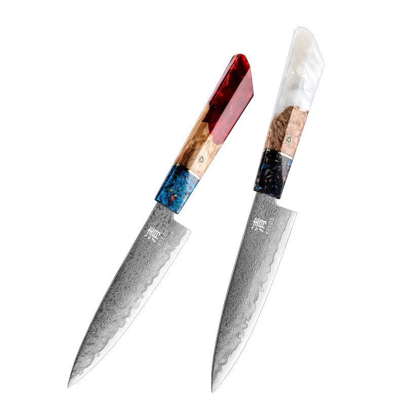 couteau de chef damas | couteau japonais kiritsuke 5, 6 pouces vg10, 67 couches, manche en résine cadeau pour maman, papa, petit ami, petite amie