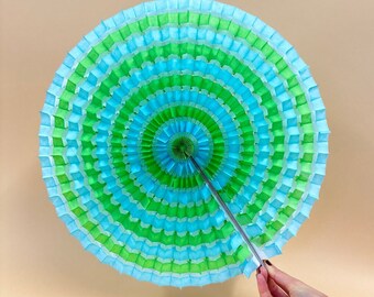 Paper Dreams Honeycomb Striped Fan, Green & Blue | Reusable Paper Fans for Birthdays, Parties, Events - 40cm