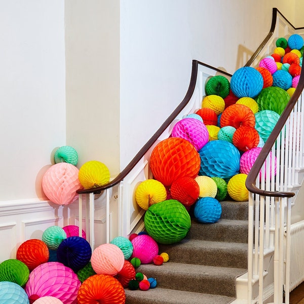 Paper Dreams Honeycomb Ball Trio | Tissue Paper, Multicolour Honeycomb Balls for Weddings, Parties & Home Decor - 15cm, 25cm, 35cm