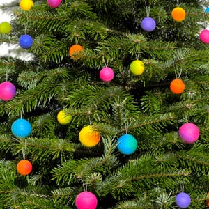 Spun Cotton Ombre Bauble Rainbow, Set of 6 | Decoration for Christmas tree, Christmas Ornament, Tree Decoration - 5cm