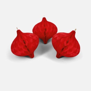 Tissue Paper Honeycomb Onion Set Traditional Red | Reusable Paper Onions for Home Decorations, Paper Traditional Onion, Set of 3 - 12cm