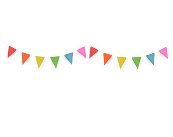 Paper Dreams Hanging Bunting, Rainbow Multicolour | Party Decor, Birthdays, Weddings, Easter, Baby Showers - 3m with 12 Pennants